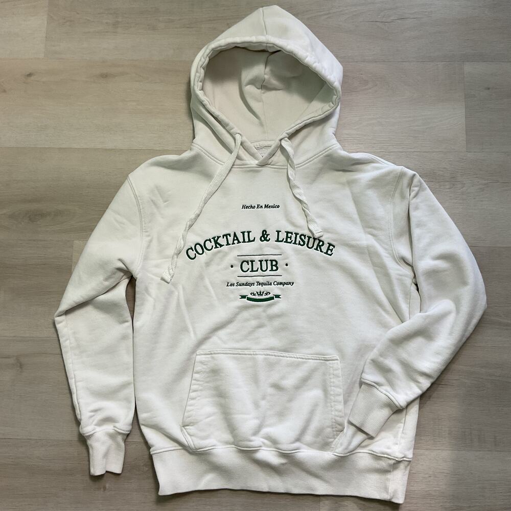 Los Sundays Tequila Cocktail and Leisure Club Hoodie White and Green Medium